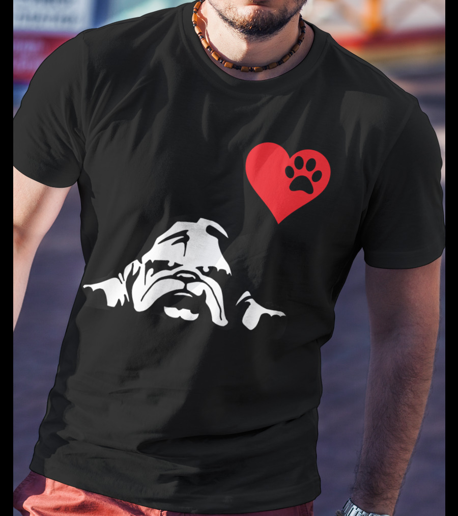 English Bulldog I Love My English Bulldog Heart Paw Prints T-Shirt