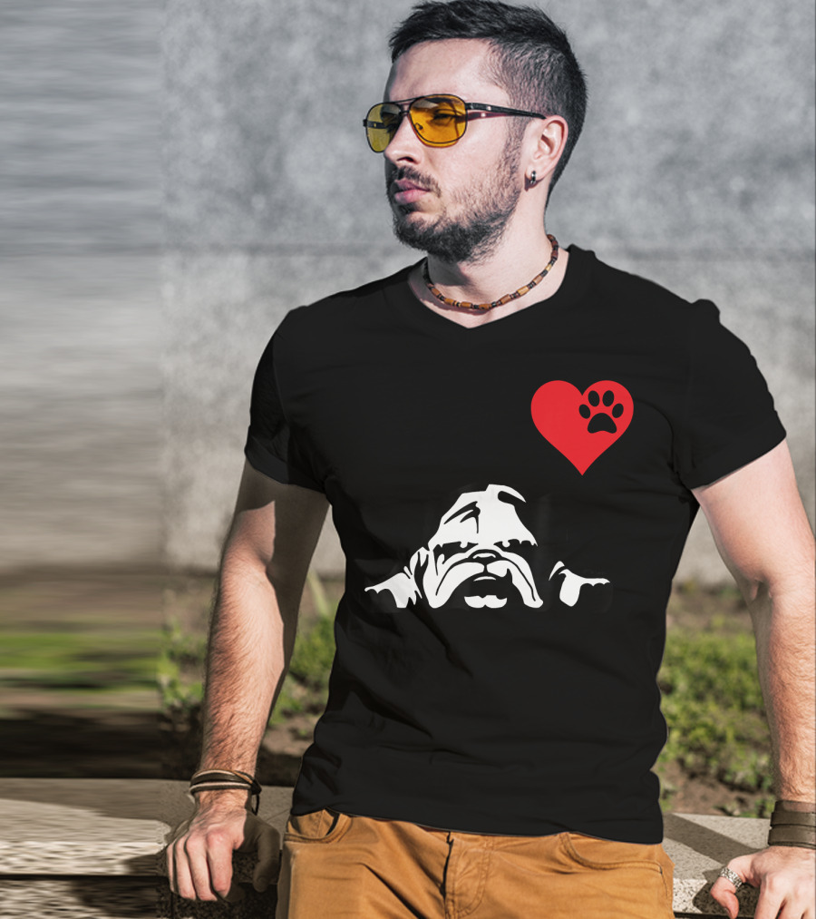 English Bulldog I Love My English Bulldog Heart Paw Prints T-Shirt