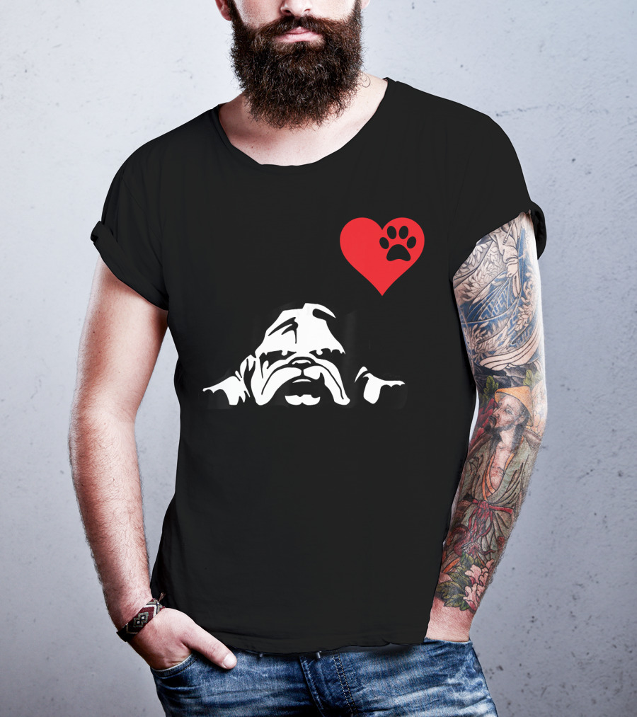 English Bulldog I Love My English Bulldog Heart Paw Prints T-Shirt