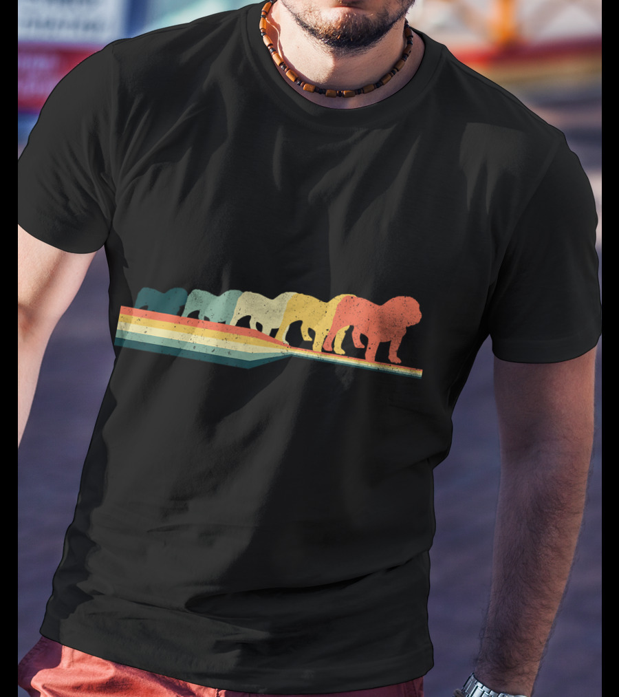 English Bulldog Retro Vintage Rainbow T-Shirt
