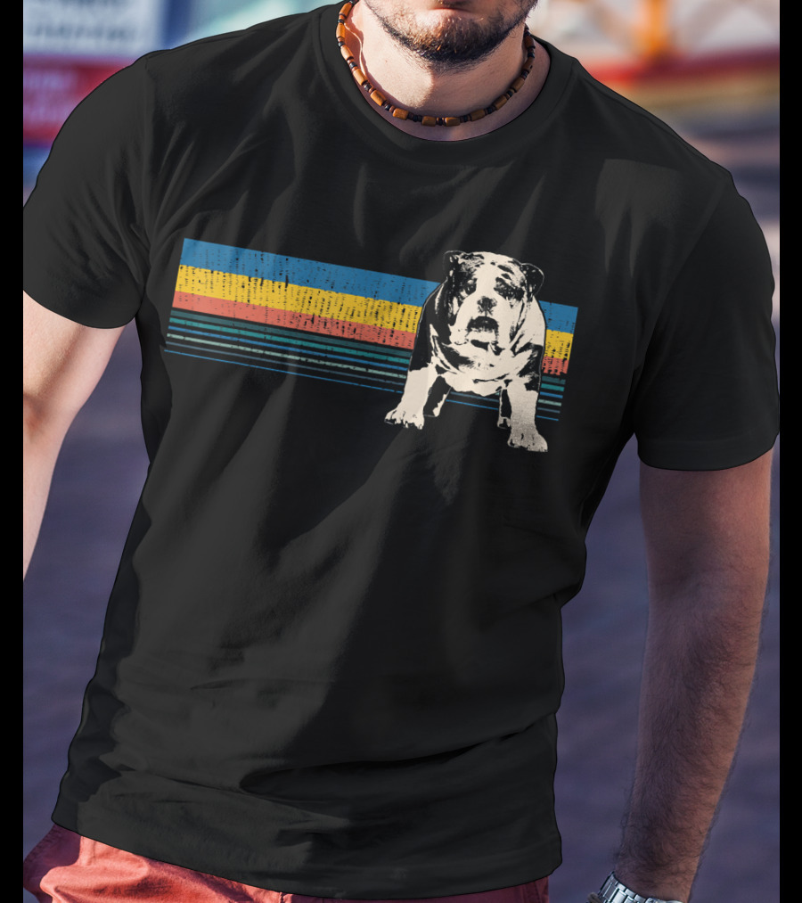 English Bulldog Retro Stripes T-Shirt
