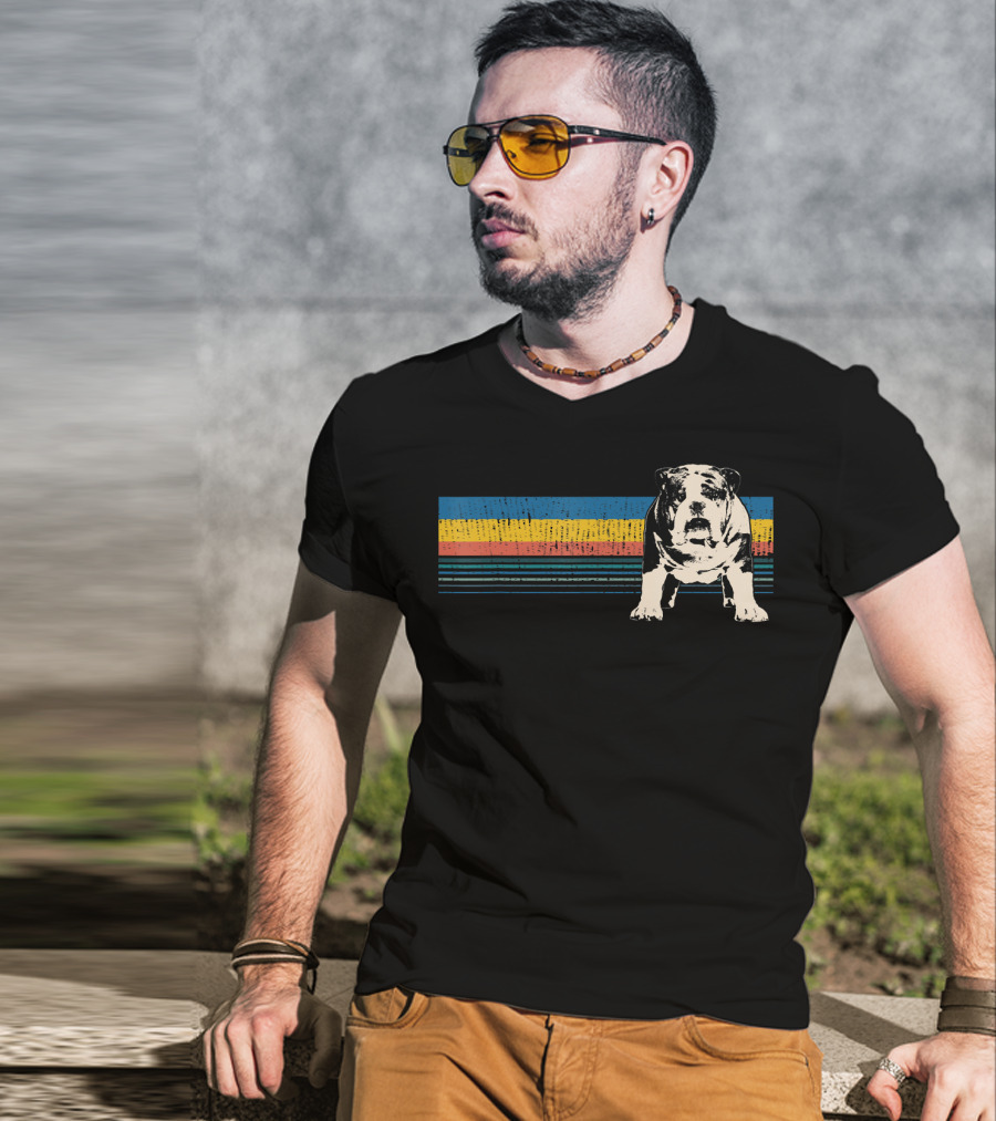 English Bulldog Retro Stripes T-Shirt