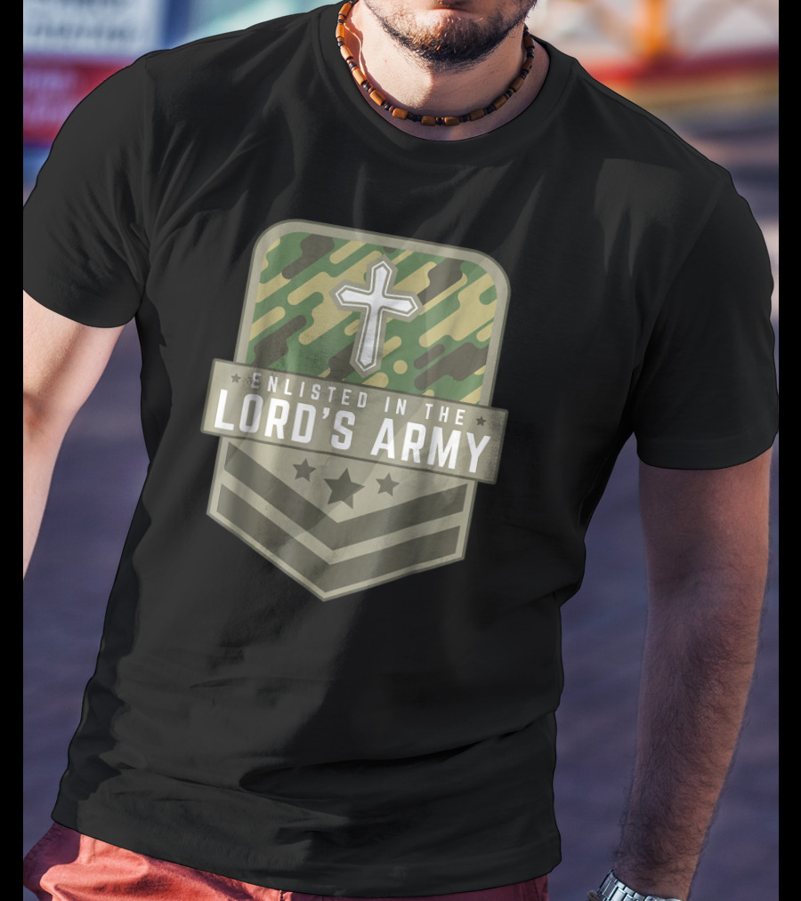 Enlisted In The Lord's Army Camo Cross Faith Religious T-Shirt