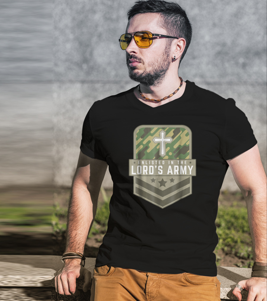 Enlisted In The Lord's Army Camo Cross Faith Religious T-Shirt