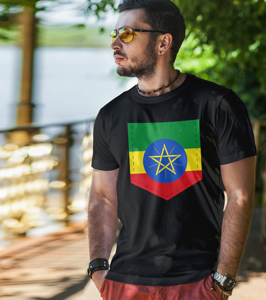 Ethiopia Flag Green Yellow Red With Blue Circle And Star T-Shirt