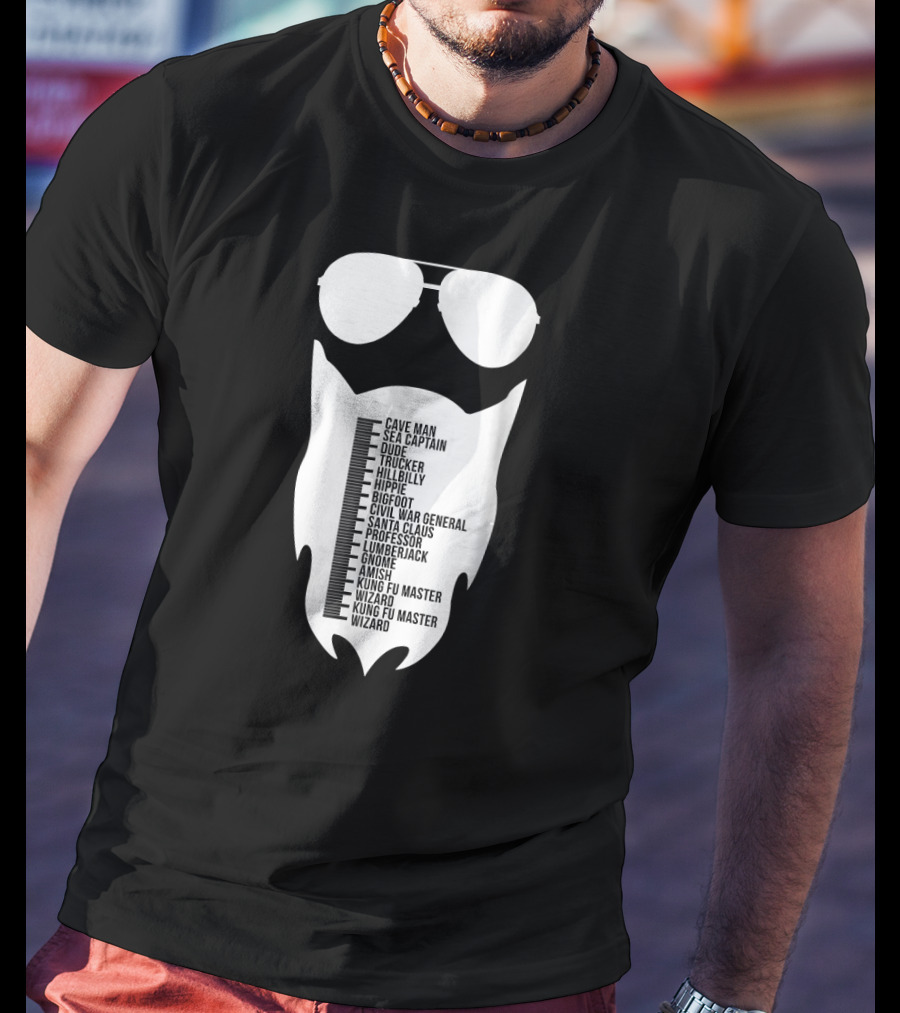 Cave Man To Wizard Beard Length Chart With Sunglasses T-Shirt