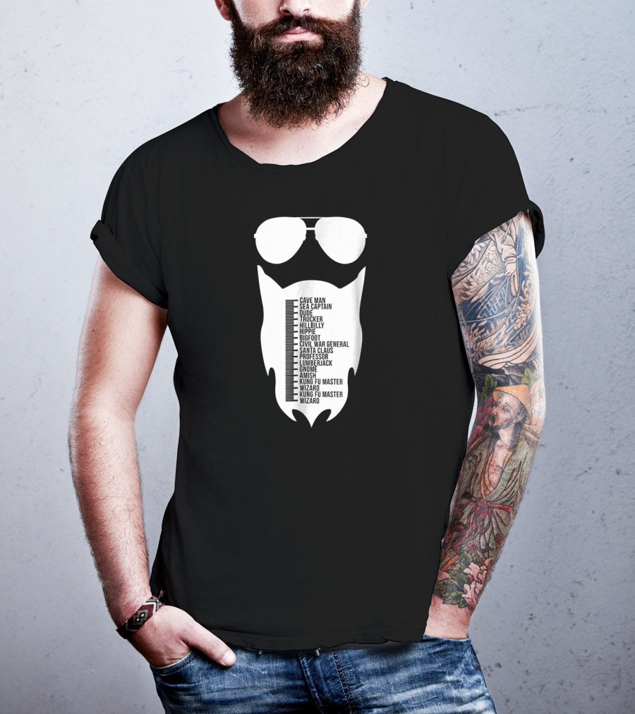 Cave Man To Wizard Beard Length Chart With Sunglasses T-Shirt
