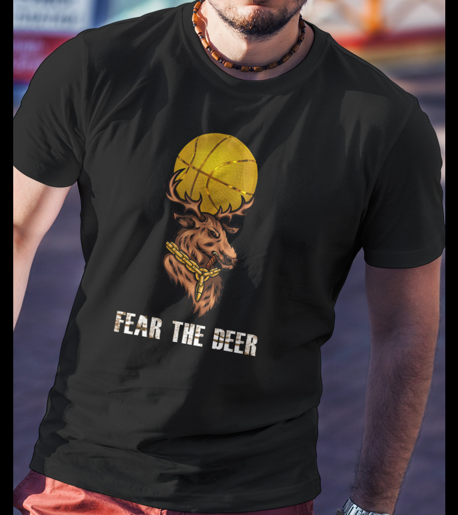 Fear The Deer Milwaukee Basketball Buck With Gold Chain And Basketball T-Shirt