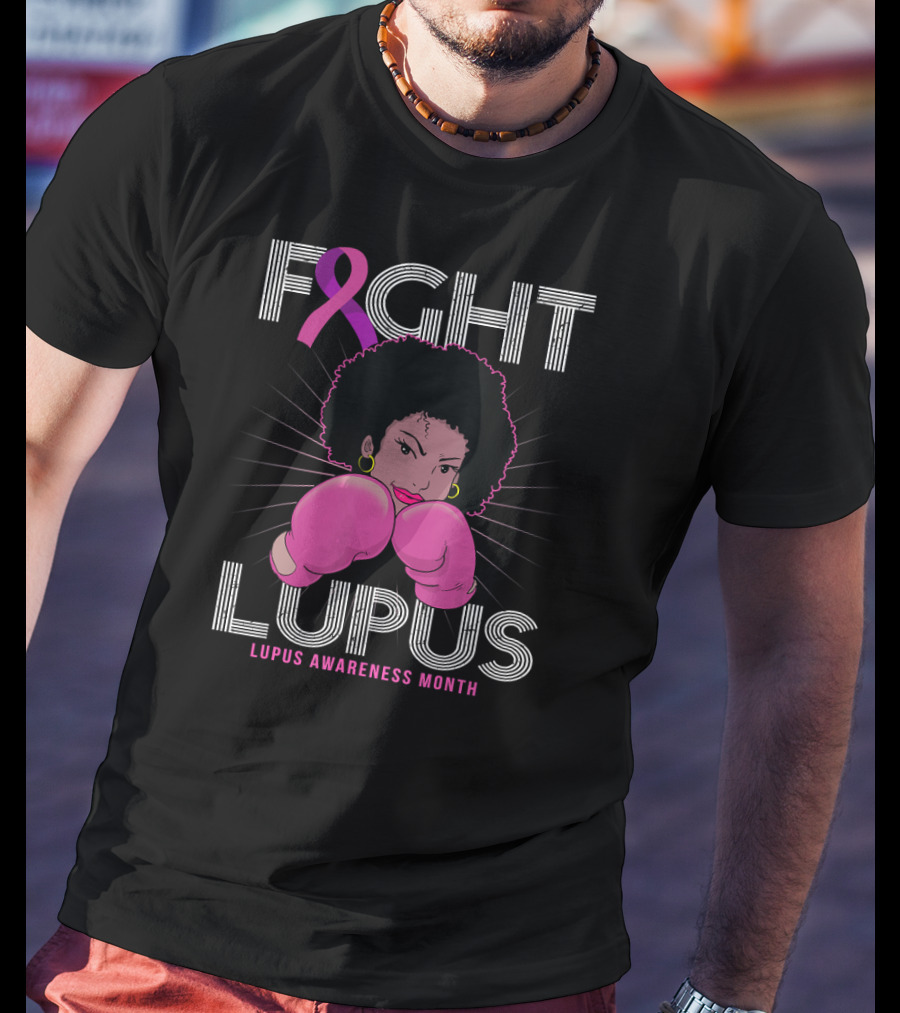 Fight Lupus Lupus Awareness Month Purple Ribbon Boxing Gloves T-Shirt