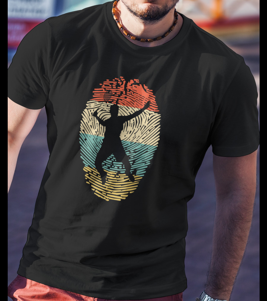 Fingerprint Silhouette Badminton Player In DNA T-Shirt