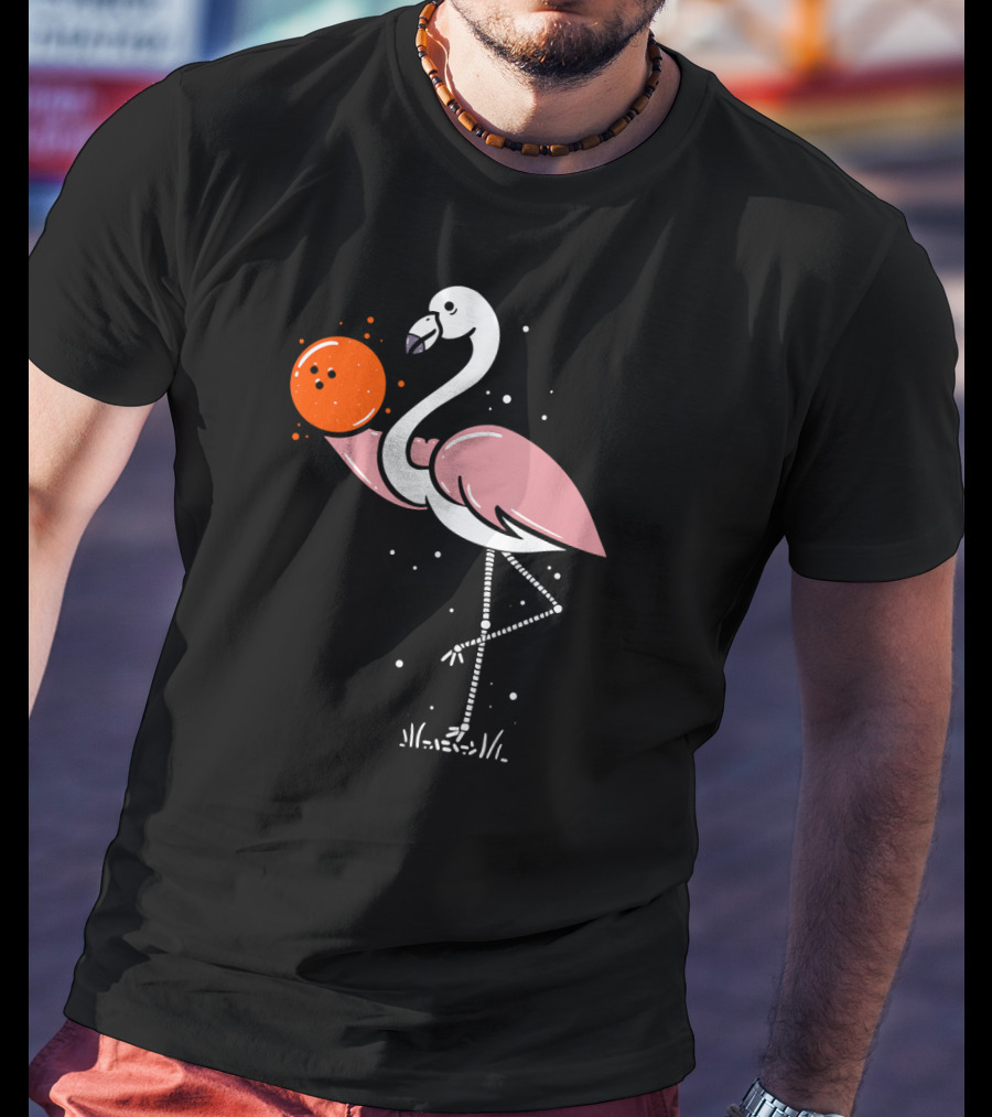 Flamingo Balancing Orange Bowling Ball T-Shirt