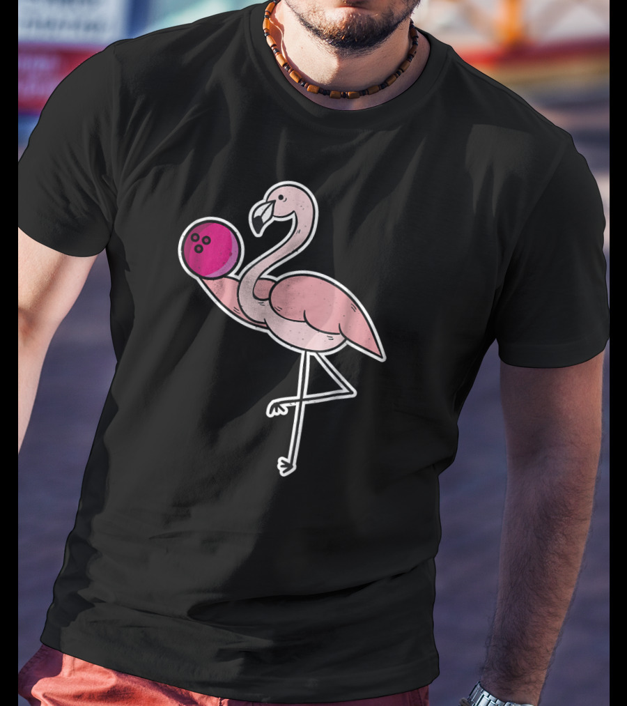 Flamingo Pink Bowling Ball Funny Bowl Flamingo T-Shirt