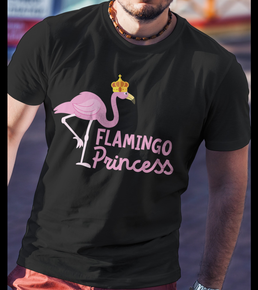 Flamingo Princess With Crown And Pink Bird Wading T-Shirt