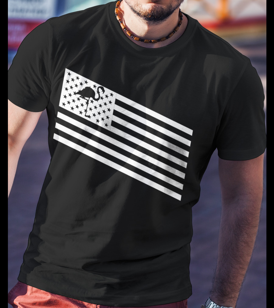 Flamingo Stars And Stripes USA Flag Wading T-Shirt