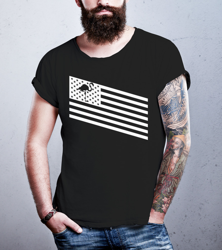 Flamingo Stars And Stripes USA Flag Wading T-Shirt