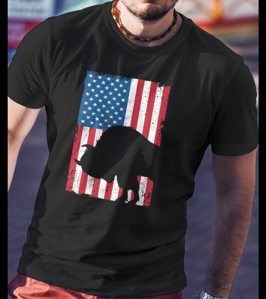 Fourth Of July Bison Patriot American Flag Silhouette Independence Day T-Shirt