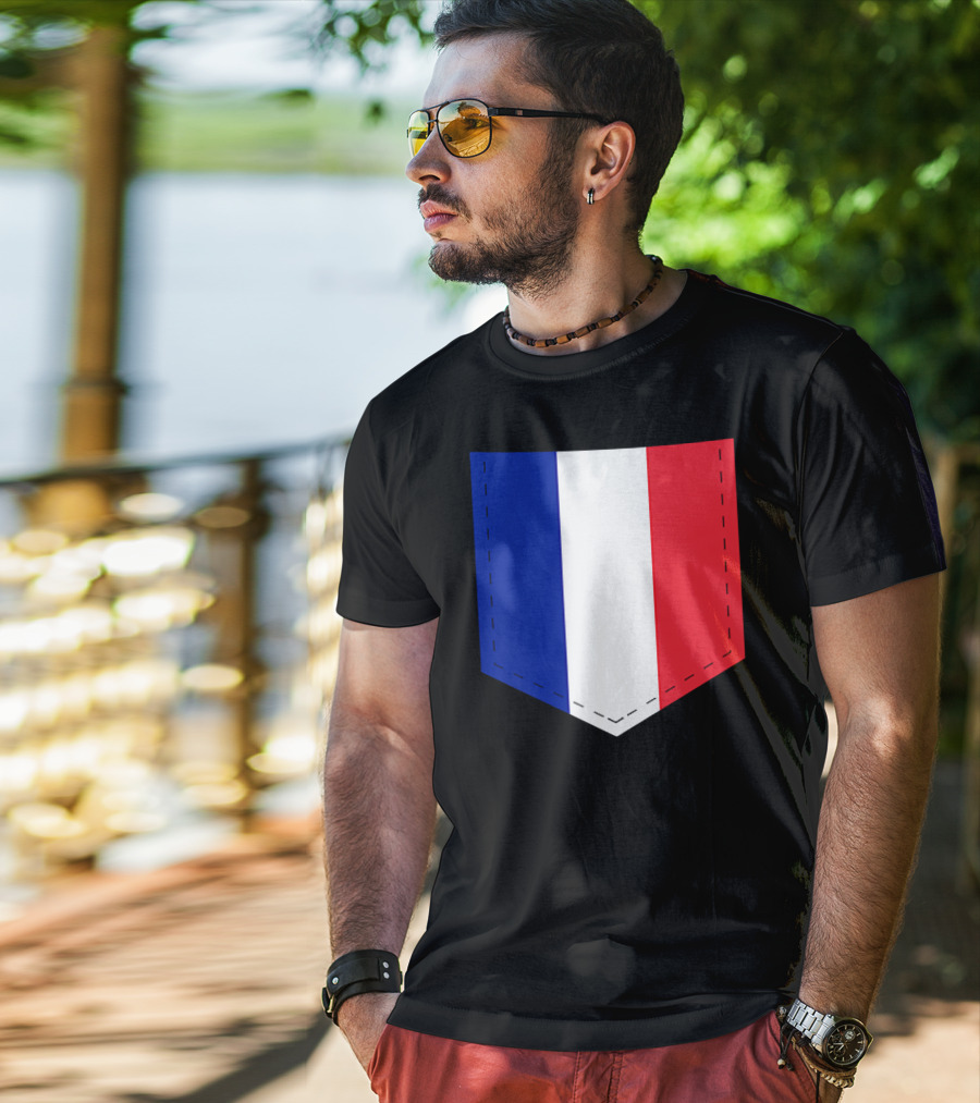 French Flag Blue White Red Pocket T-Shirt