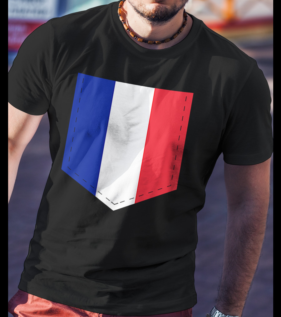 French Flag Blue White Red Pocket T-Shirt