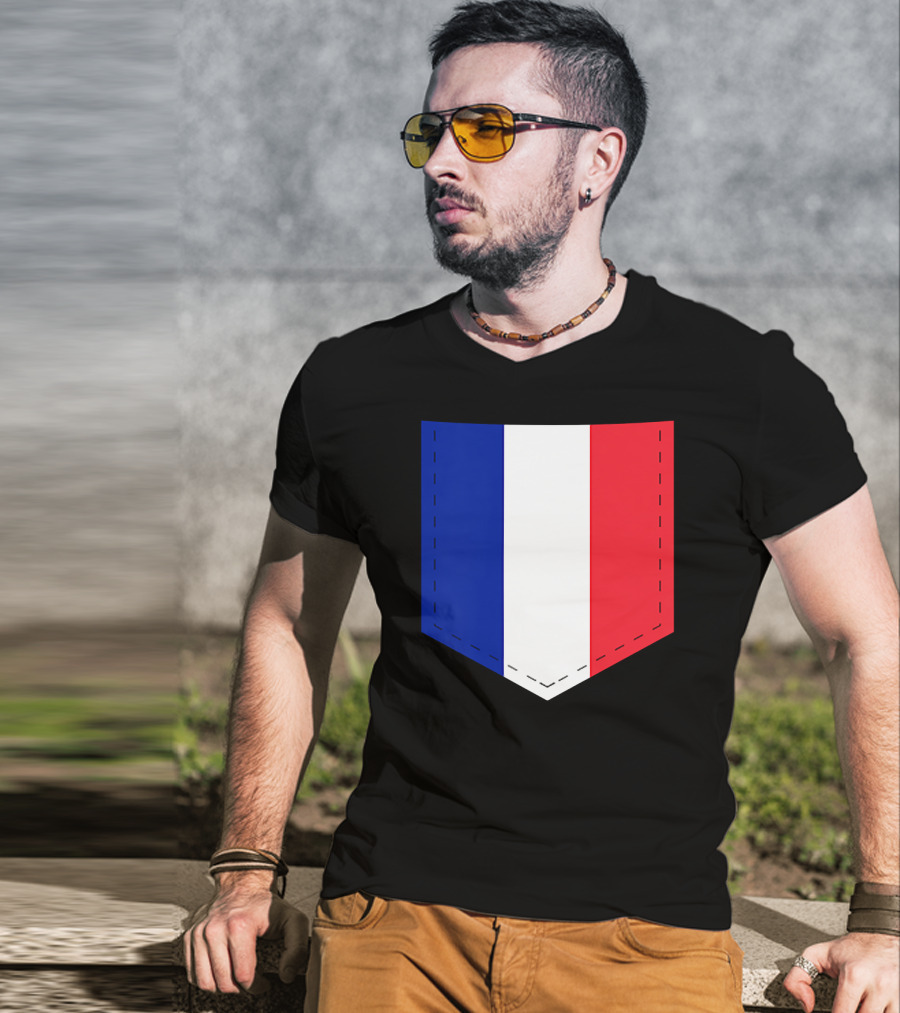 French Flag Blue White Red Pocket T-Shirt