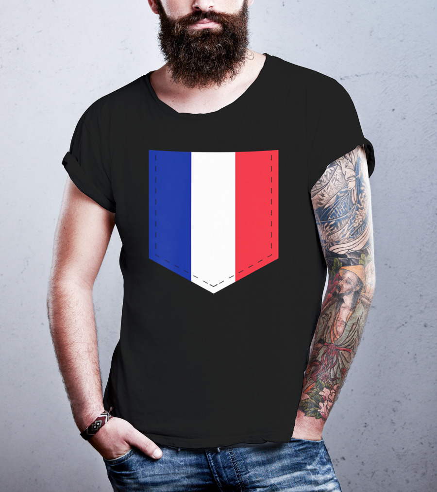 French Flag Blue White Red Pocket T-Shirt