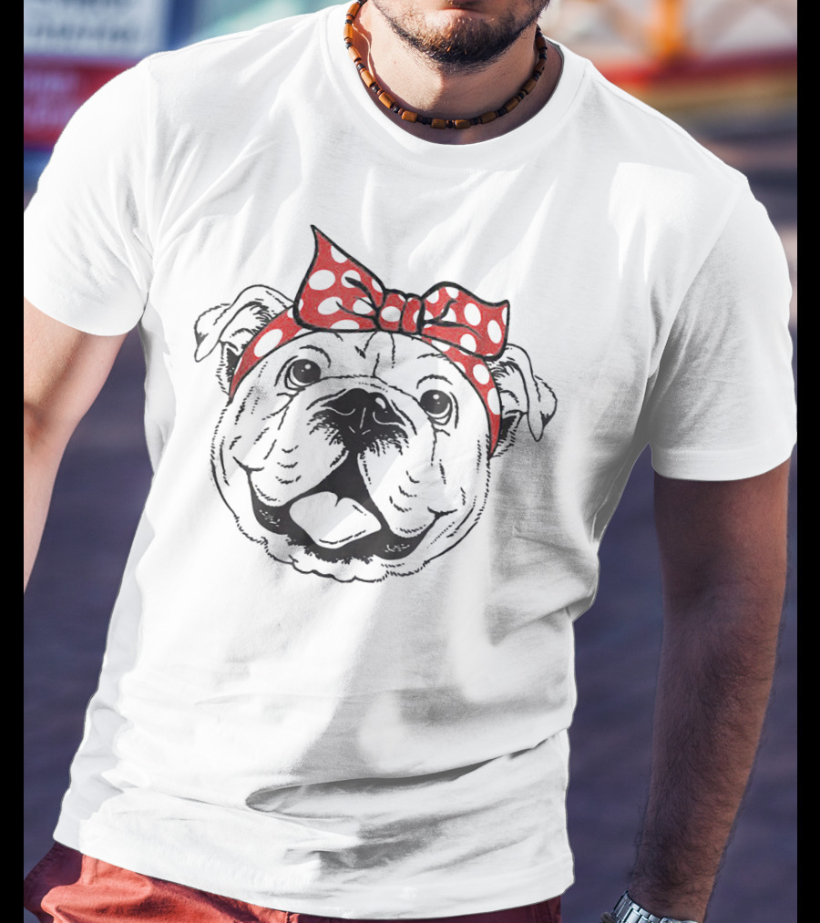 French Bulldog Red Polka Dot Headband Bow T-Shirt