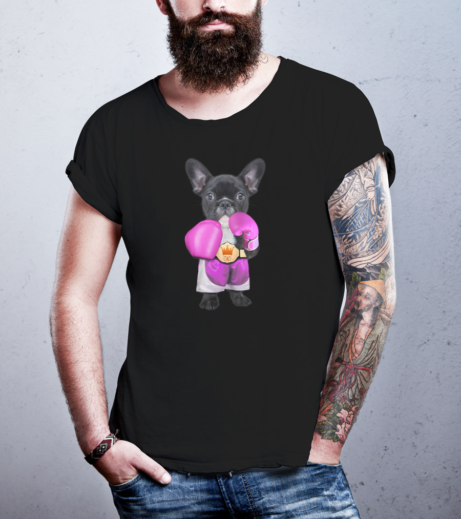 French Bulldog Wearing Boxing Gloves Champion Belt T-Shirt