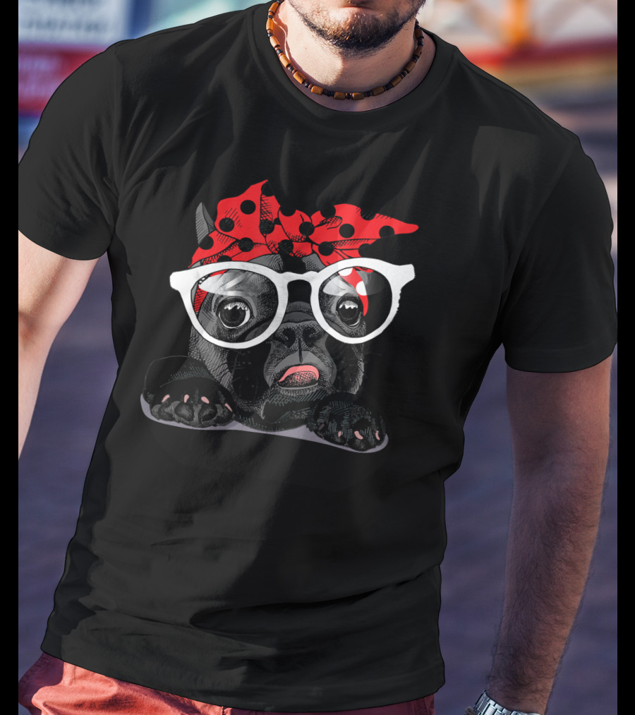 French Bulldog With Polka Dot Headband And Glasses T-Shirt