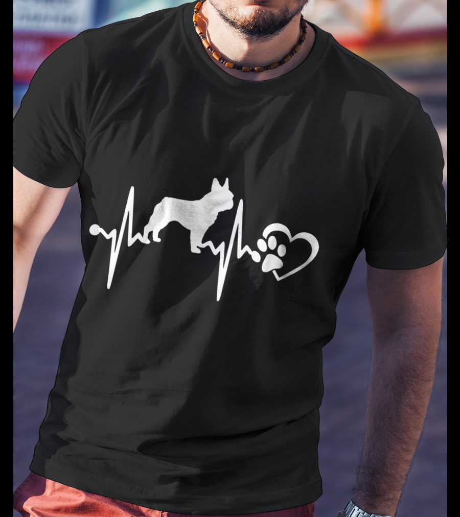 French Bulldog Heartbeat Love Pawprint Heart T-Shirt