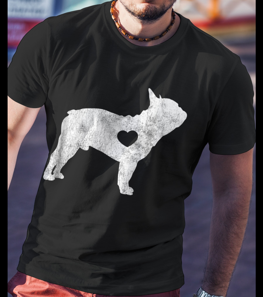 French Bulldog Love Heart Silhouette Frenchie T-Shirt