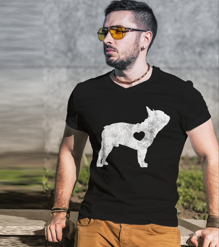 French Bulldog Love Heart Silhouette Frenchie T-Shirt