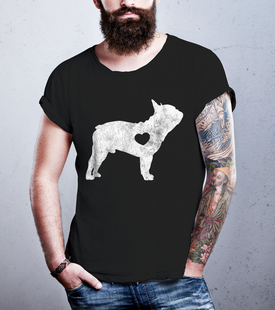French Bulldog Love Heart Silhouette Frenchie T-Shirt