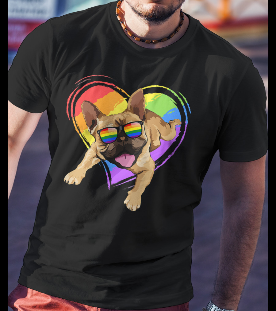 French Bulldog Rainbow Heart Pride LGB T-Shirt