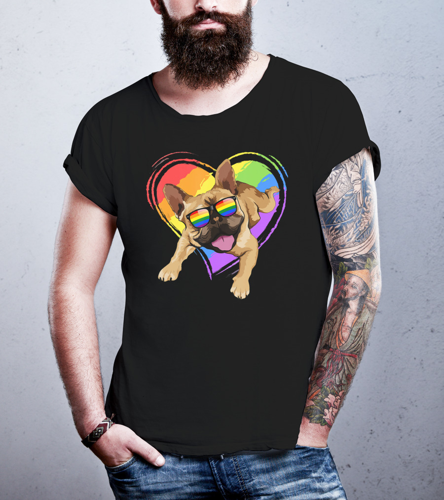 French Bulldog Rainbow Heart Pride LGB T-Shirt