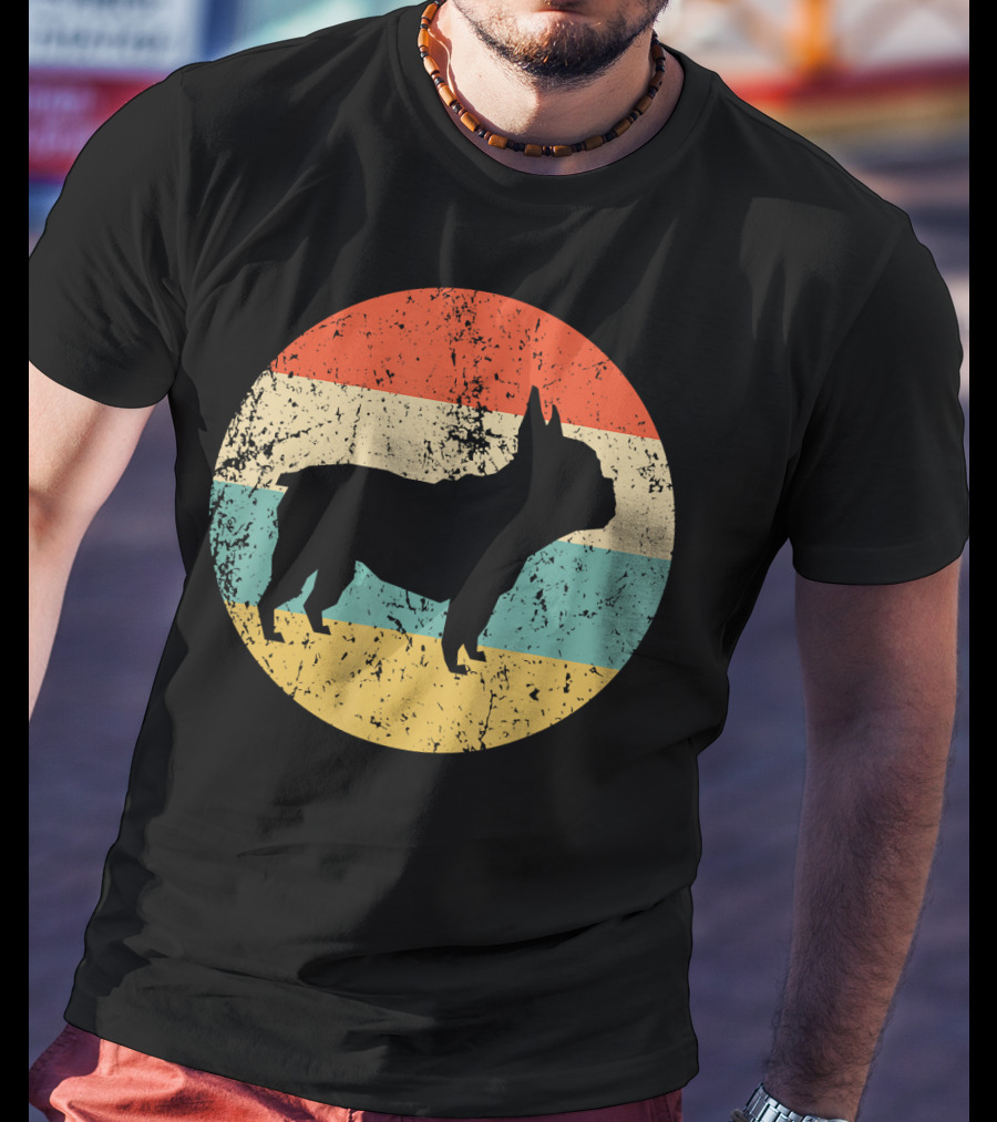 French Bulldog Silhouette Retro Circle T-Shirt