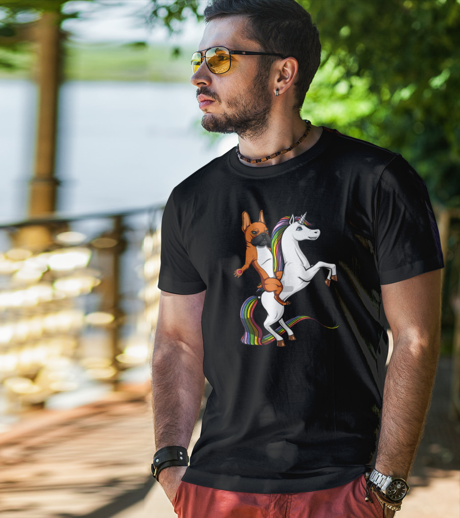 French Bulldog Riding Rainbow Unicorn Funny Dog T-Shirt