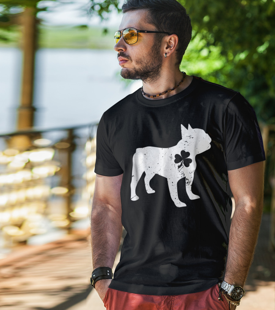 French Bulldog With Shamrock For St Patrick's Day T-Shirt