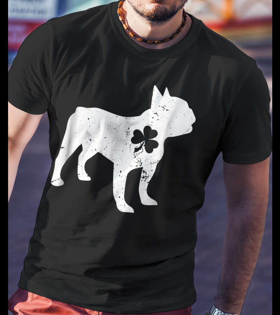 French Bulldog With Shamrock For St Patrick's Day T-Shirt