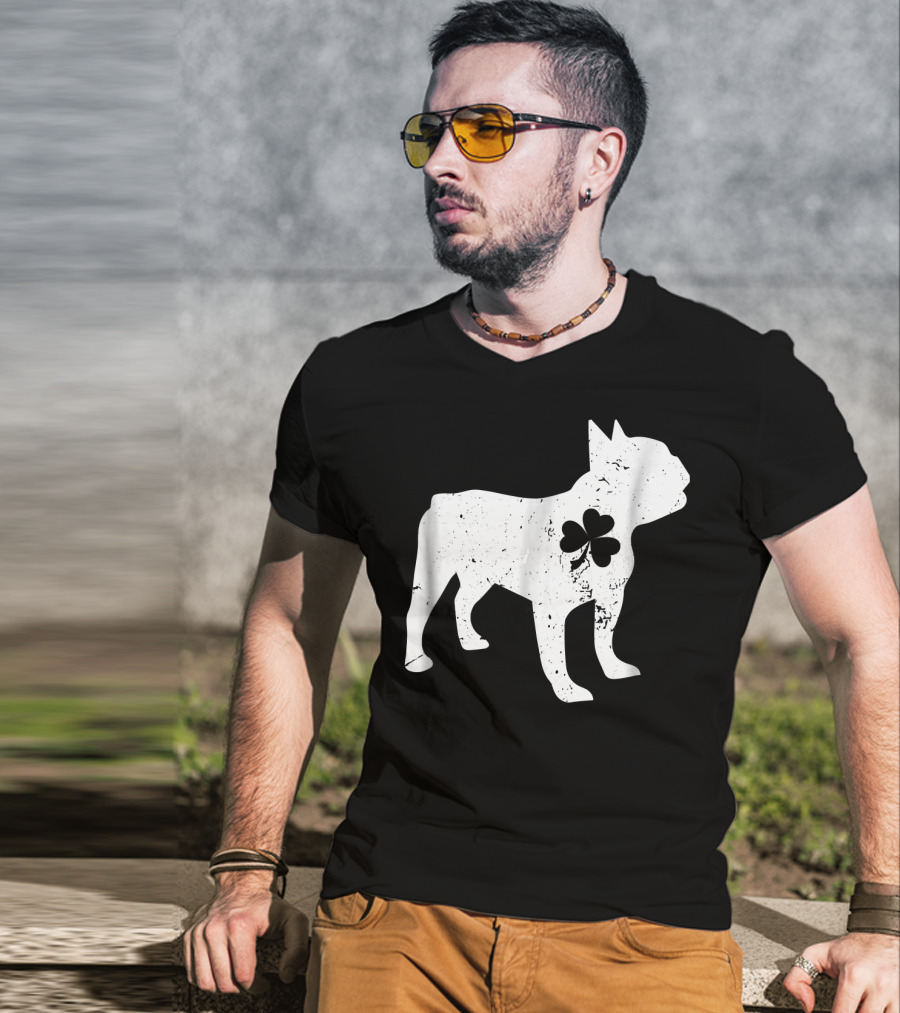 French Bulldog With Shamrock For St Patrick's Day T-Shirt