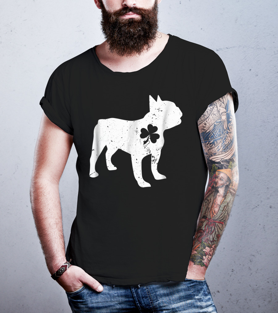 French Bulldog With Shamrock For St Patrick's Day T-Shirt