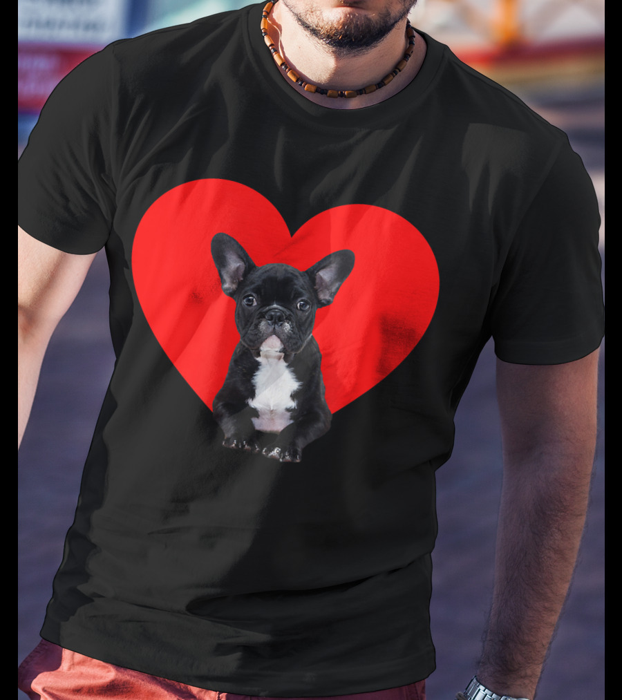 French Bulldog Puppy Inside Red Heart Shape T-Shirt