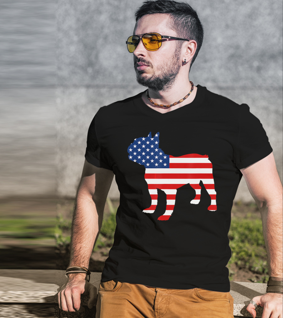 French Bulldog American Flag Fourth Of July USA T-Shirt