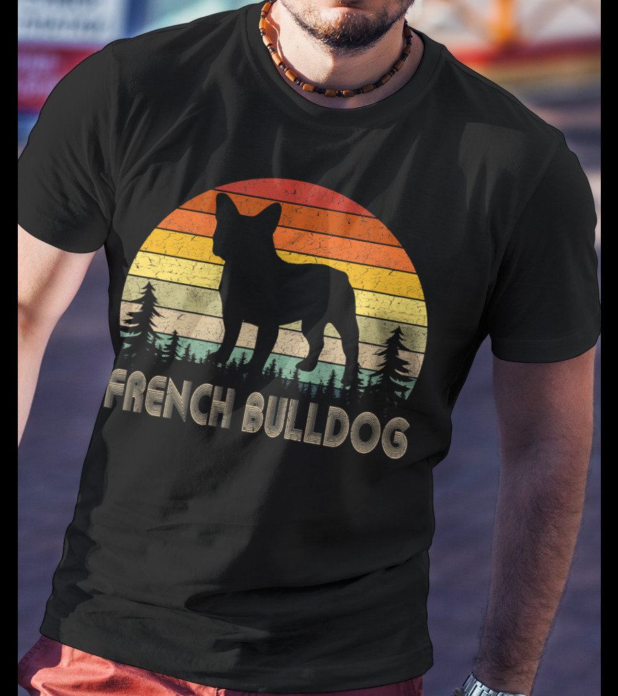 French Bulldog Vintage Dog 70's Retro Sunset T-Shirt