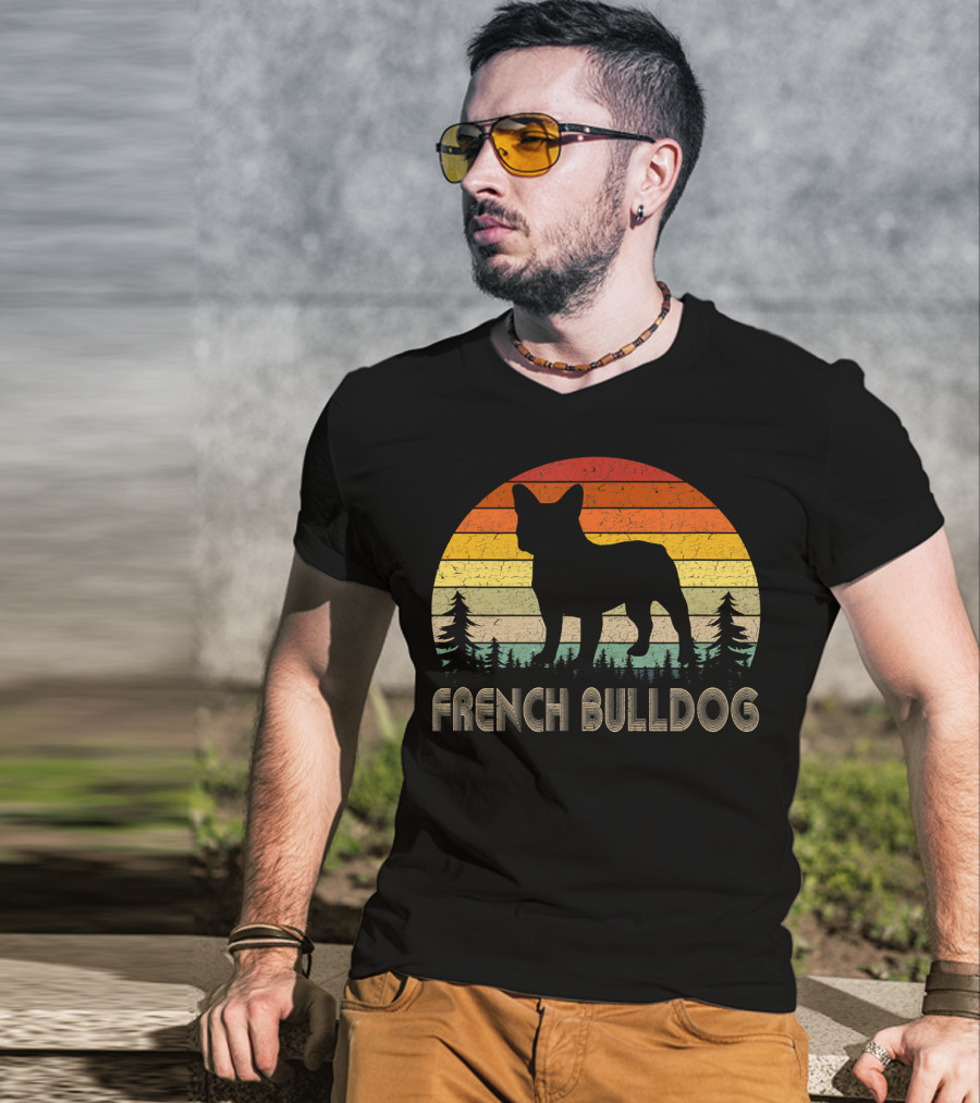 French Bulldog Vintage Dog 70's Retro Sunset T-Shirt