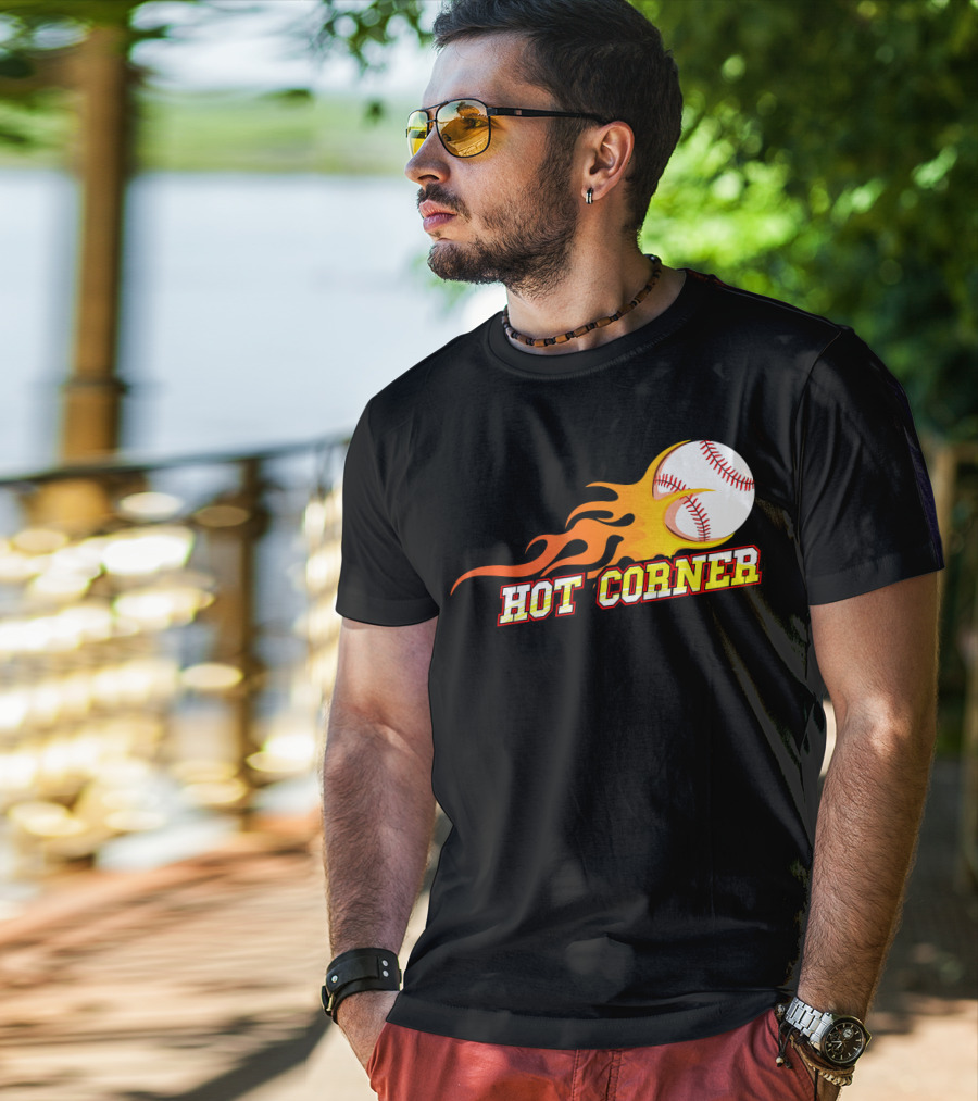 Funny Baseball Slang Hot Corner Flame Baseball T-Shirt