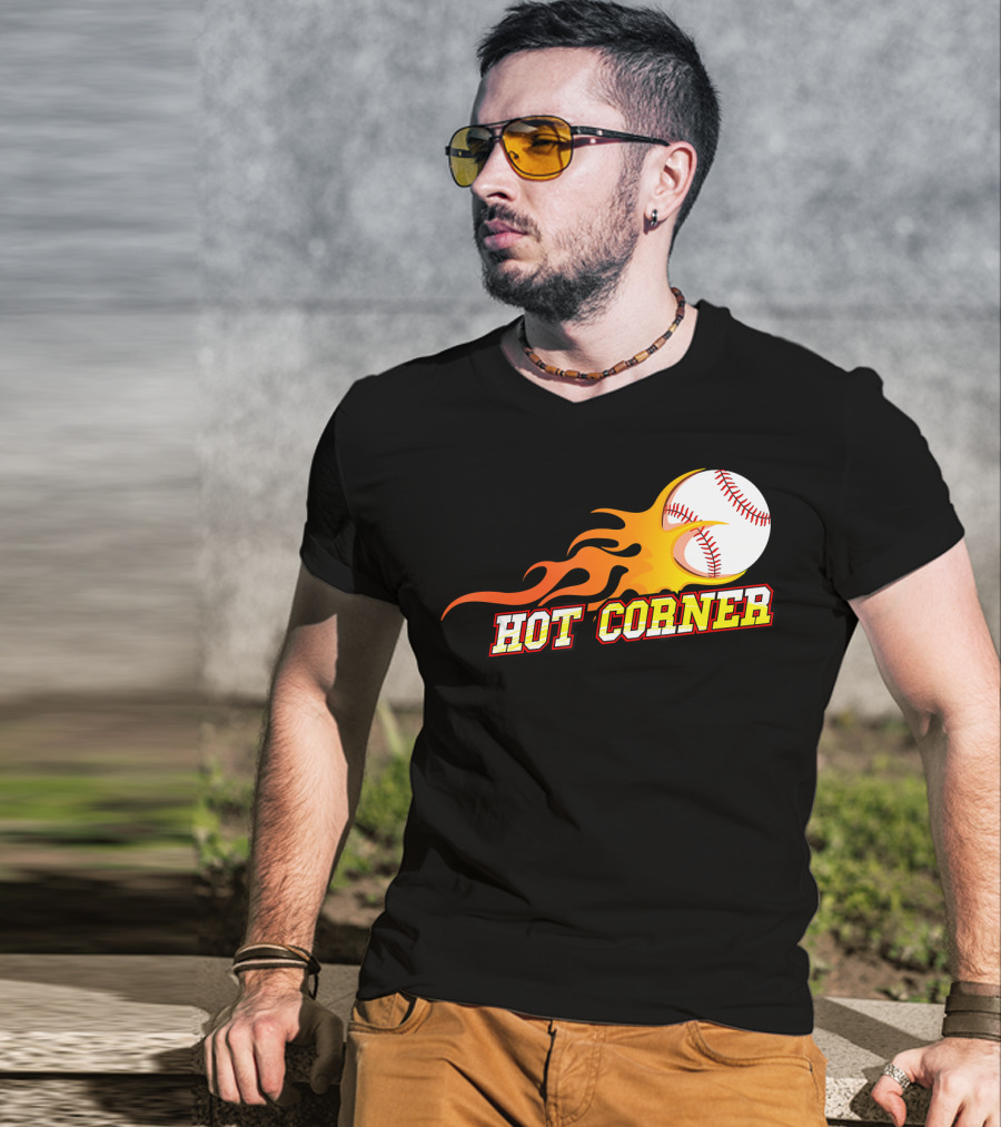 Funny Baseball Slang Hot Corner Flame Baseball T-Shirt