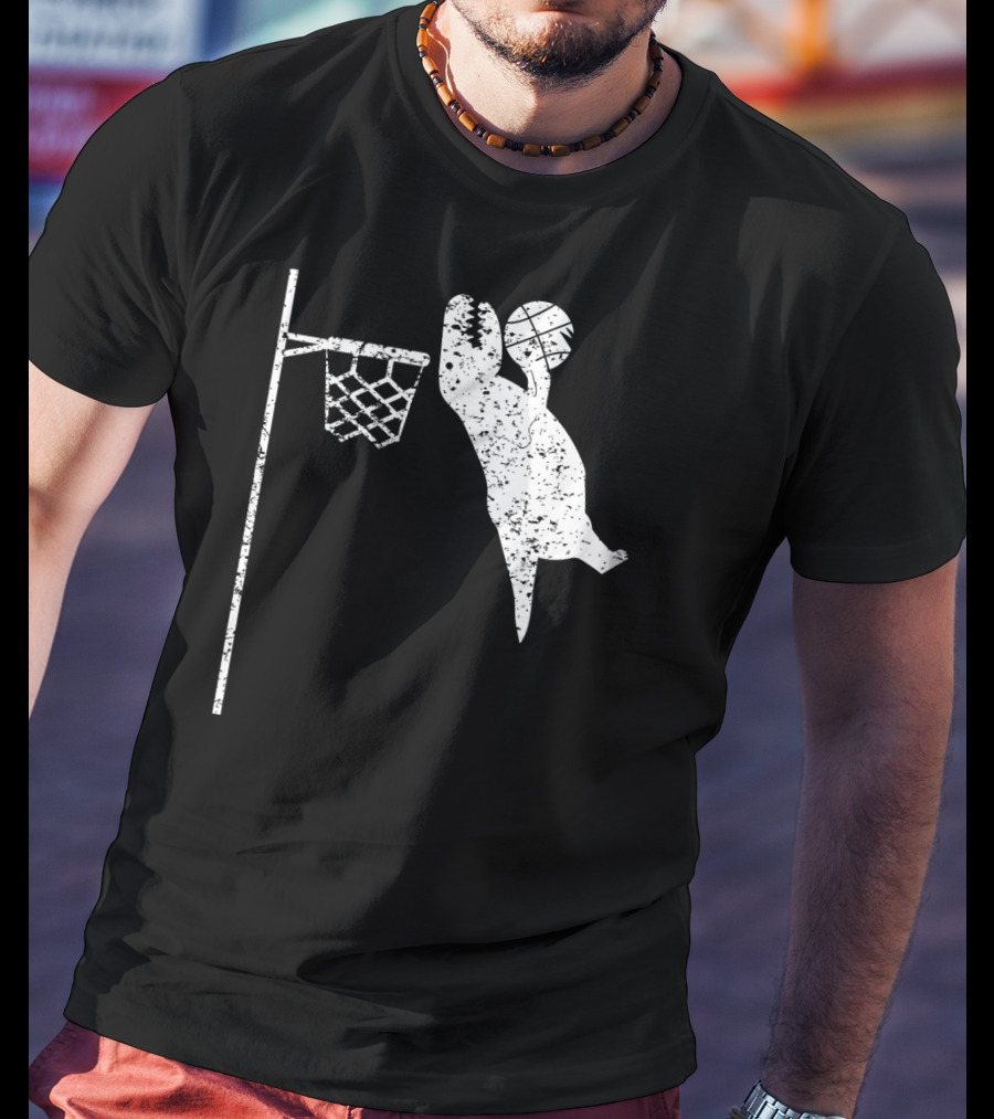 Jumping Tyrannosaurus Rex Dunks Basketball Hoop T-Shirt