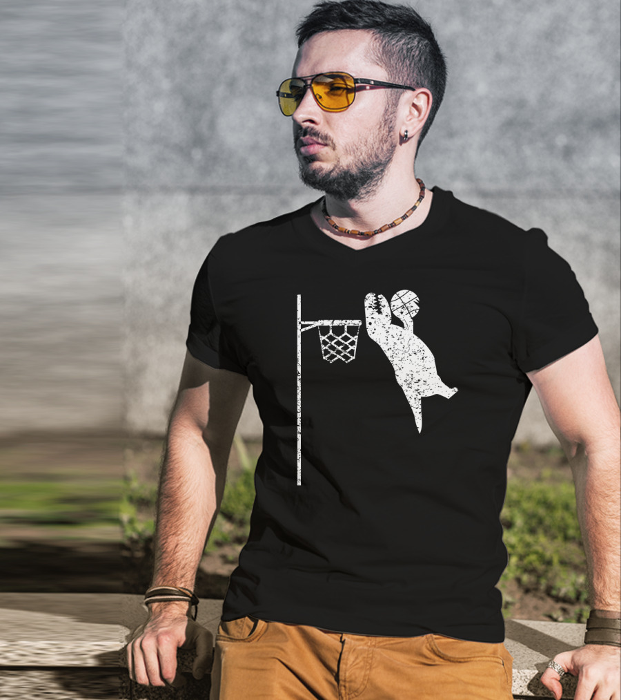 Jumping Tyrannosaurus Rex Dunks Basketball Hoop T-Shirt