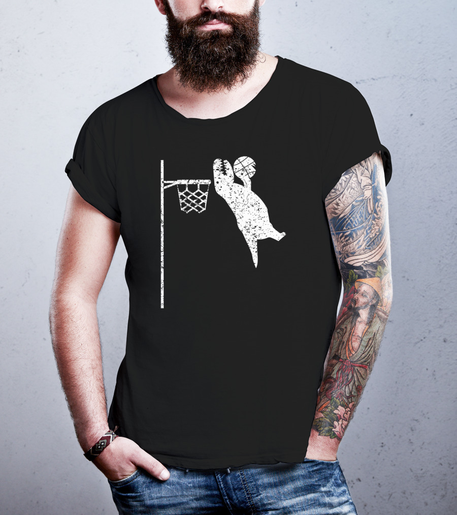 Jumping Tyrannosaurus Rex Dunks Basketball Hoop T-Shirt