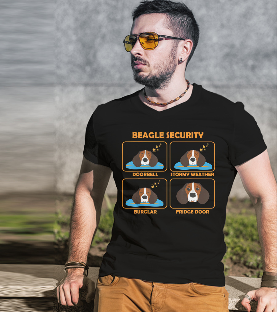 Beagle Security Doorbell Stormy Weather Burglar Fridge Door T-Shirt