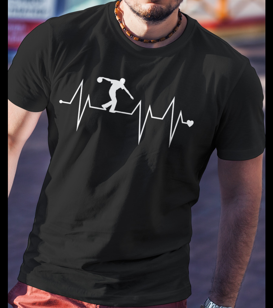 Funny Bowling Bowler Player Heartbeat Heart T-Shirt